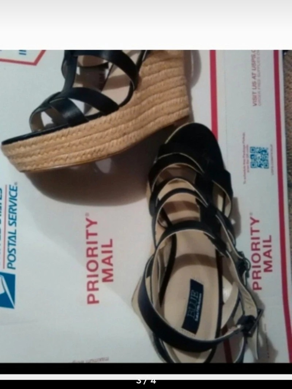 Saks Fifth Avenue Black Strappy Espadrille Platform Wedge Sandals